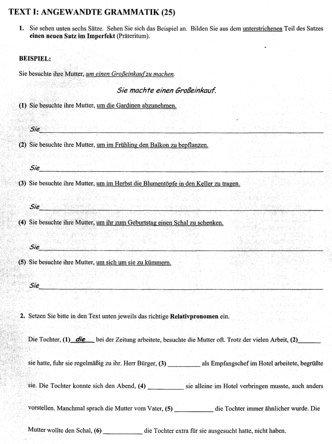 an image of the question 2004 Text I Angewandte Grammatik which is about the topic grammatik and the subject is Leaving Certificate german