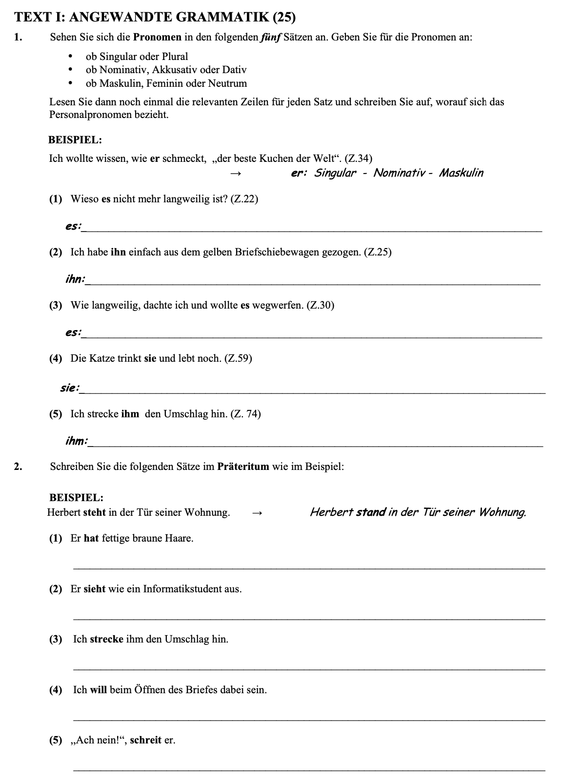 an image of the question 2005 Text I Angewandte Grammatik which is about the topic grammatik and the subject is Leaving Certificate german