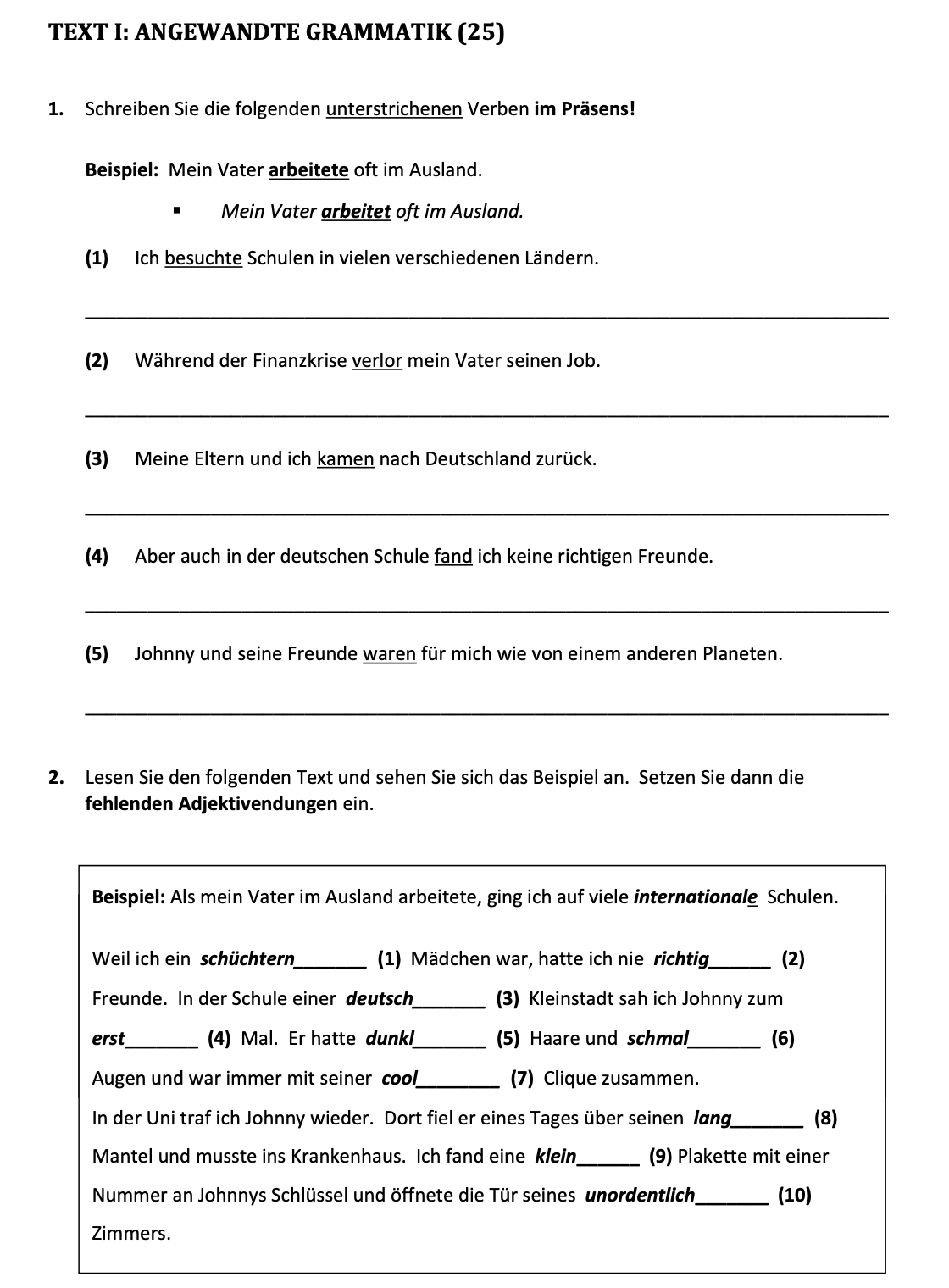 an image of the question 2019 Text I Angewandte Grammatik which is about the topic grammatik and the subject is Leaving Certificate german