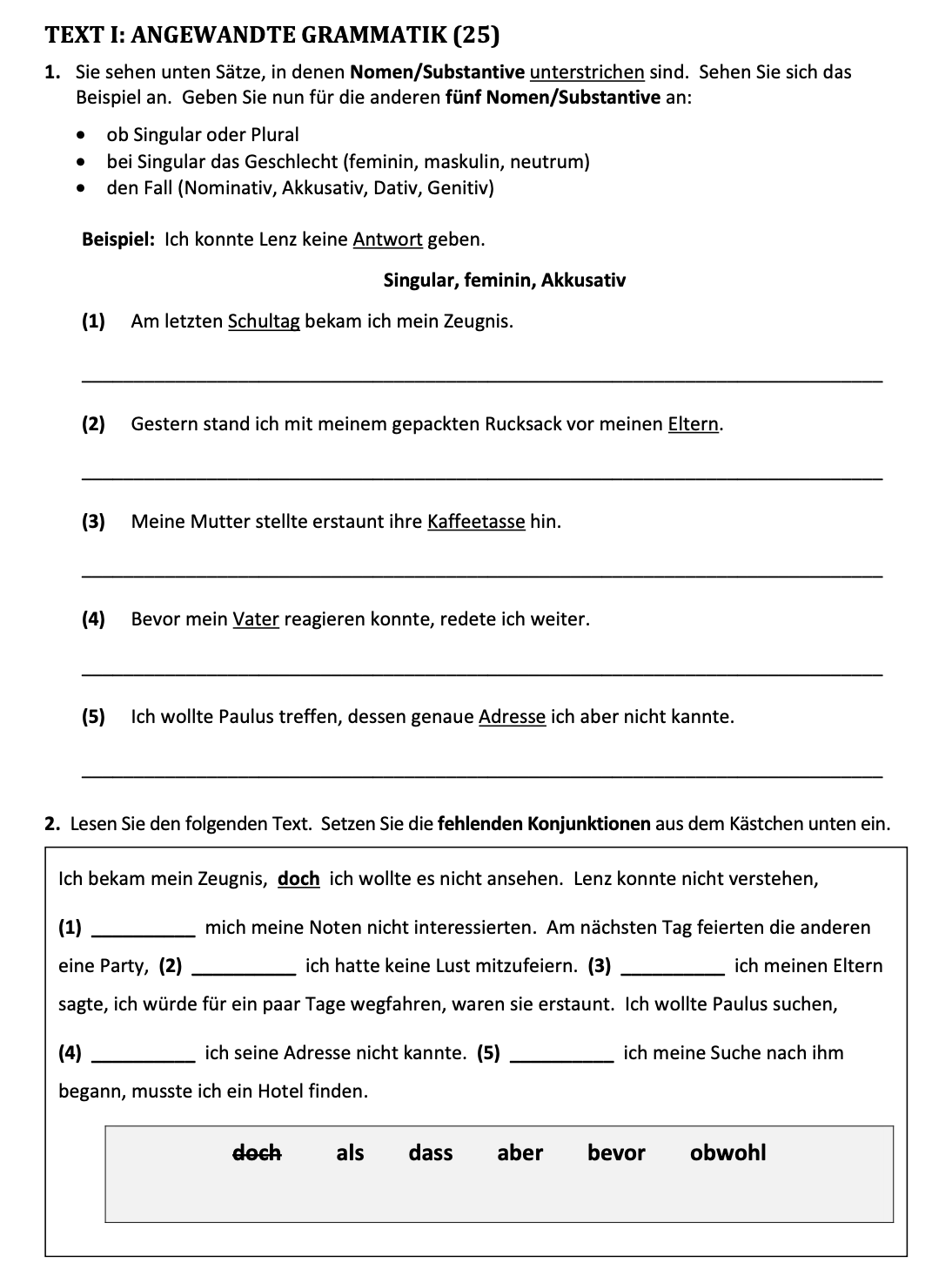 an image of the question 2020 Text I Angewandte Grammatik which is about the topic grammatik and the subject is Leaving Certificate german