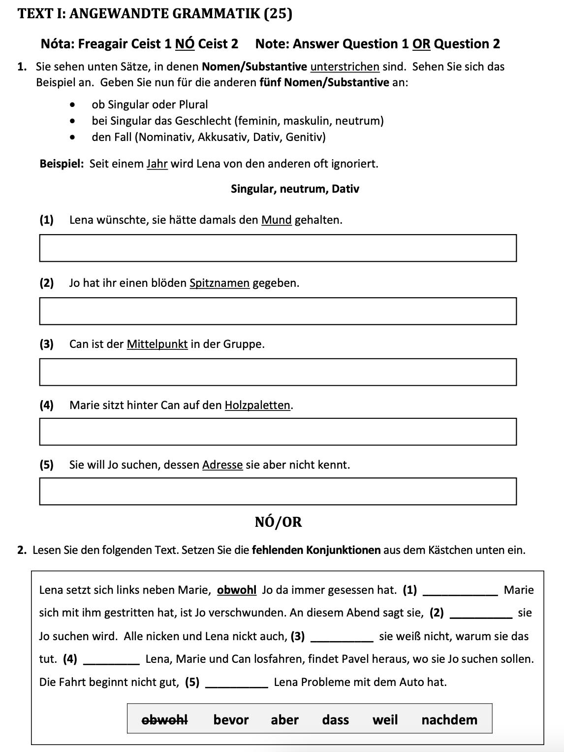 an image of the question 2023 Text I Angewandte Grammatik which is about the topic grammatik and the subject is Leaving Certificate german